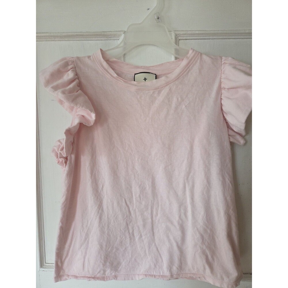 TUCKERNUCK Light Pink Kaia Flutter Ruffle Sleeve Tee Shirt Medium Cotton - Picture 2 of 10